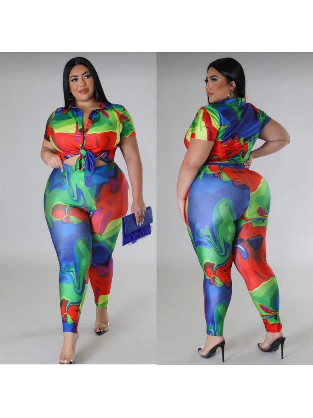Plus Size Multicolor Abstract Print set